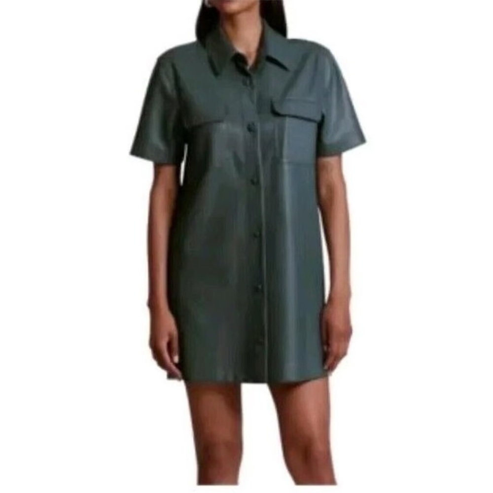 7 For All Mankind Dark Green Faux Leather Dress